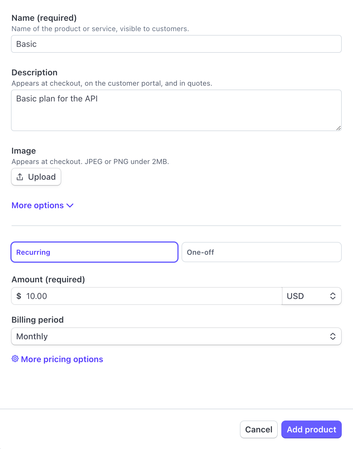 Creating Stripe product