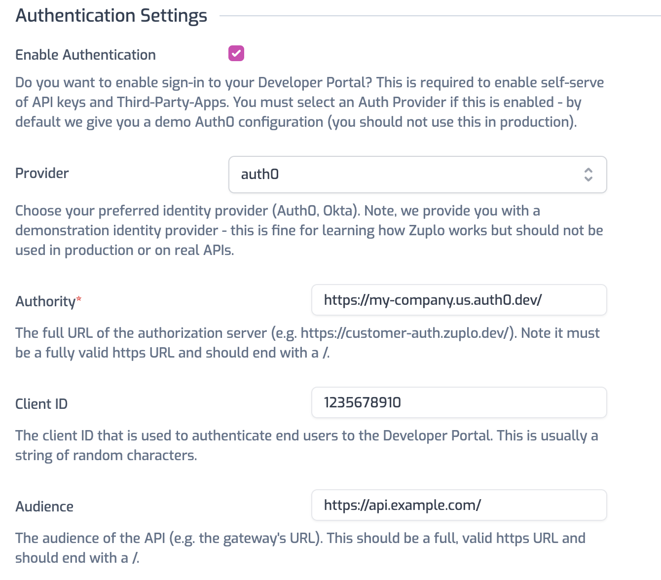 Developer portal configuration