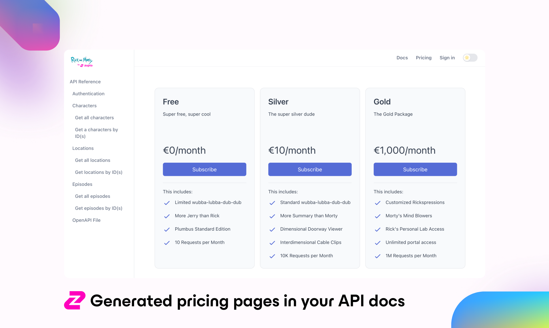 Generated pricing pages