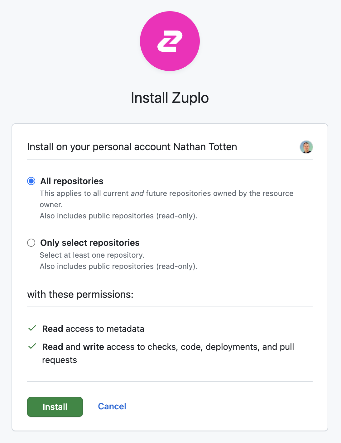 Giving Zuplo repository access