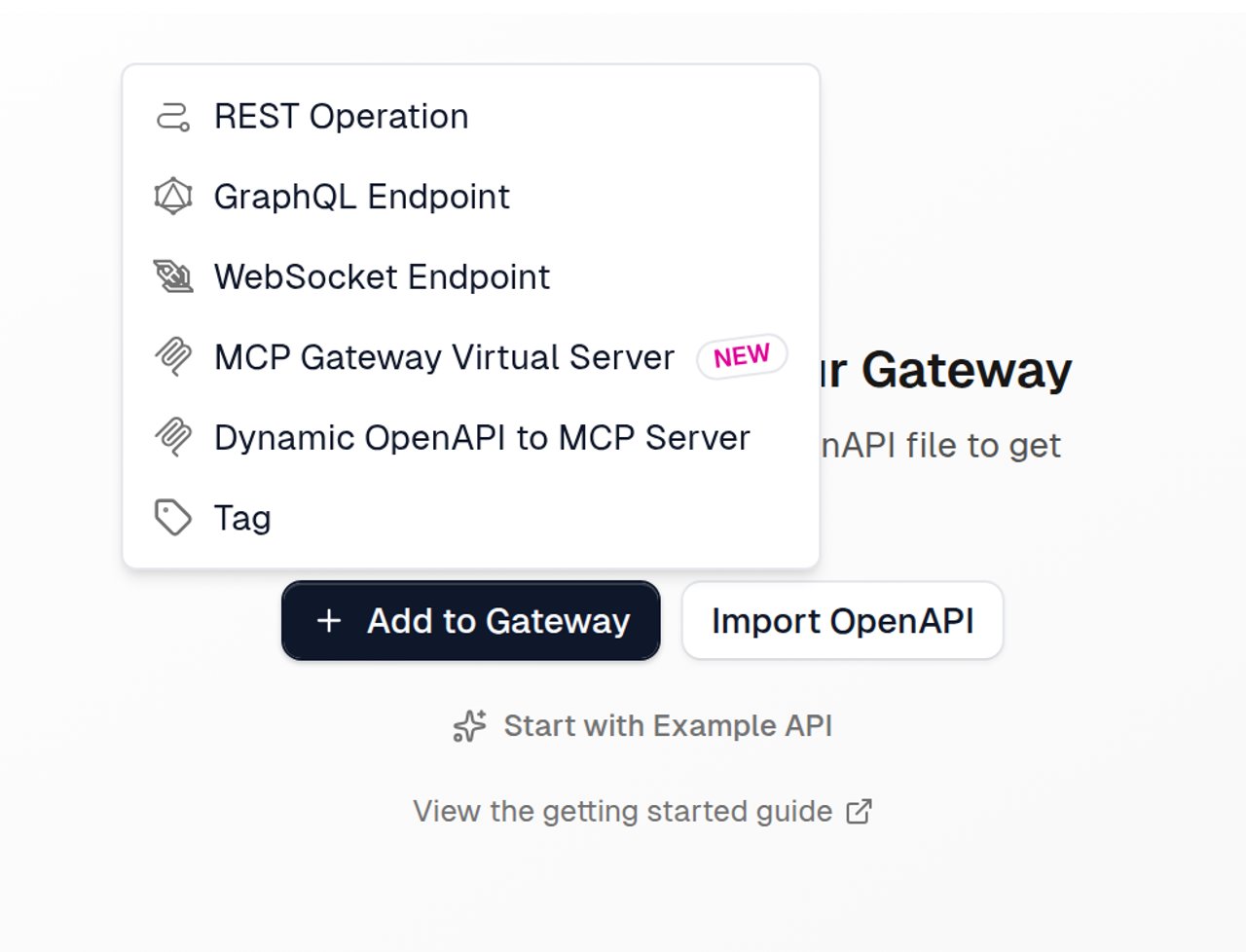Add an MCP Gateway Virtual Server from the Add Route menu