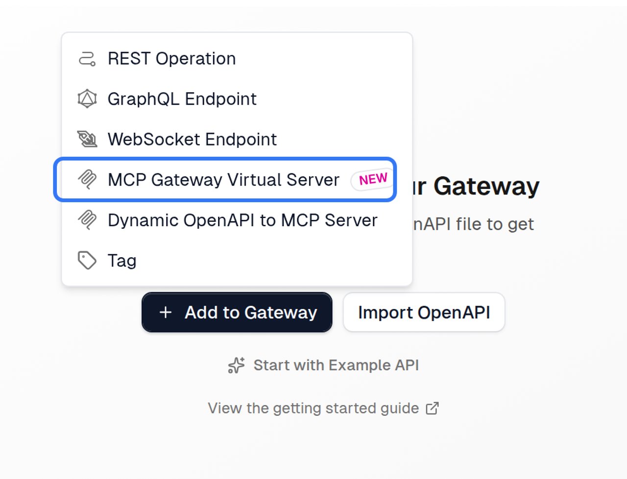 Add an MCP Gateway Virtual Server from the Add Route menu