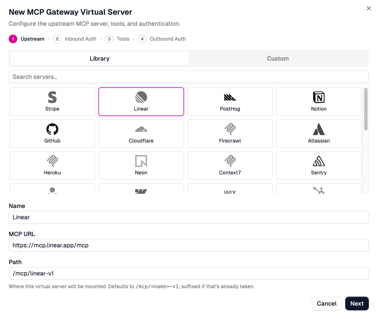 Select Linear from the upstream server library