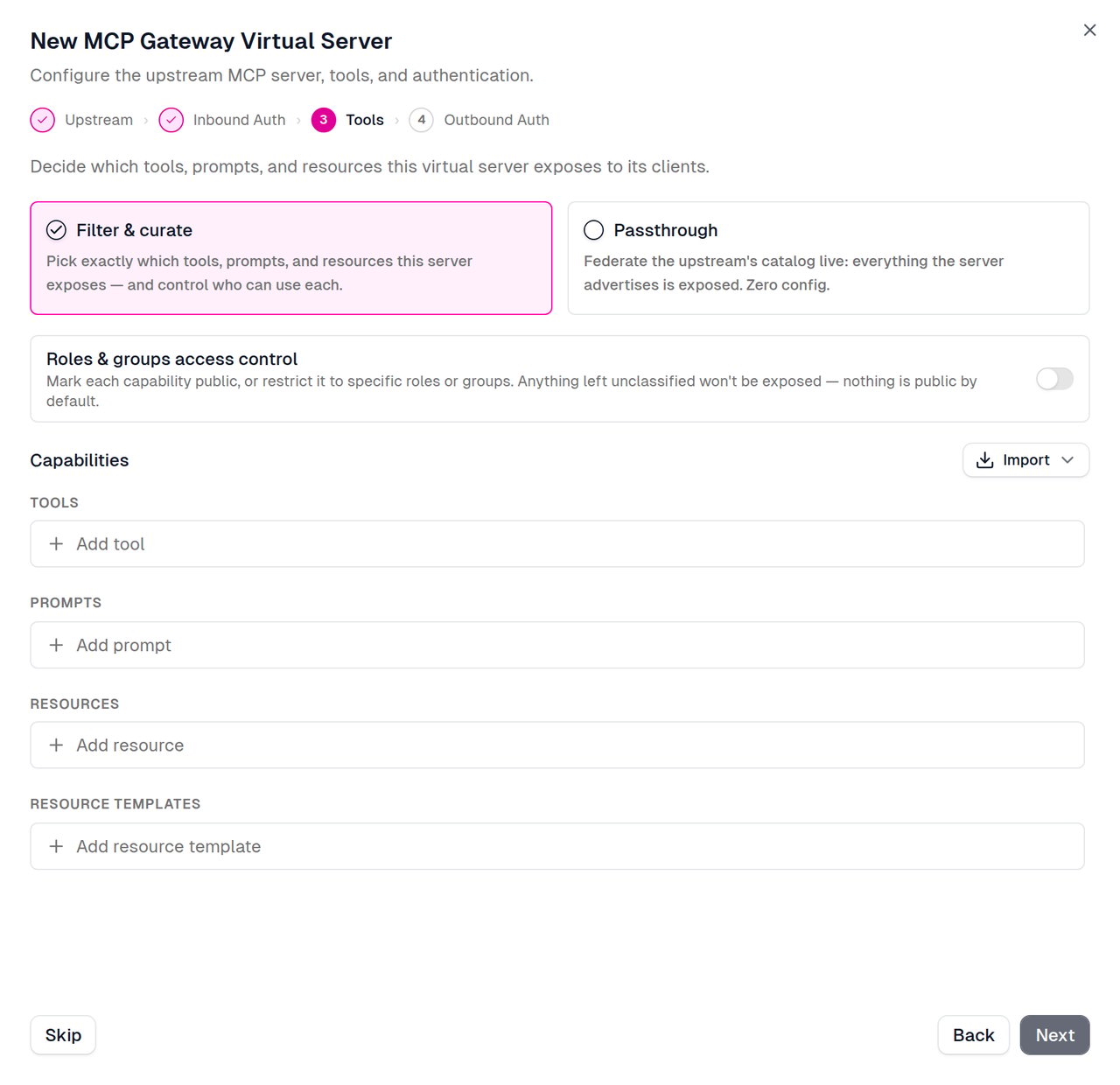 Choose Filter & curate or Passthrough for the exposed catalog
