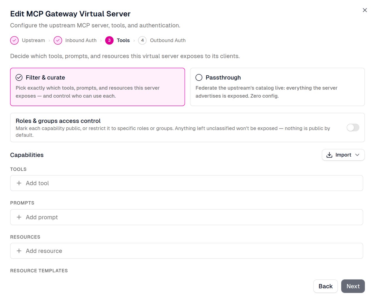 Curate the upstream catalog by selecting tools to expose