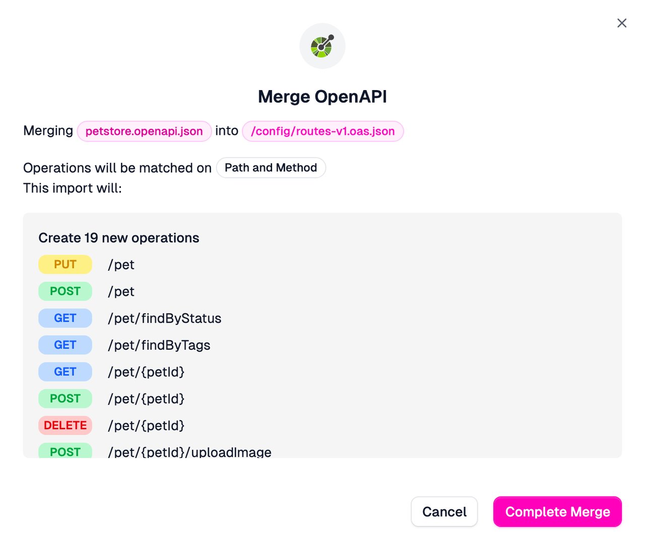 Import OpenAPI dialog