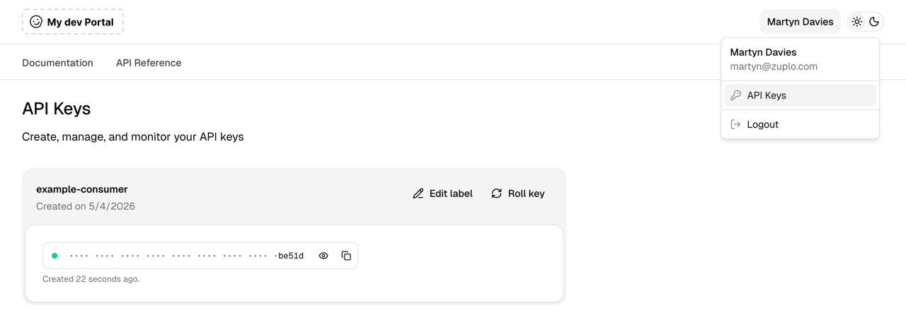 API Keys in Developer Portal
