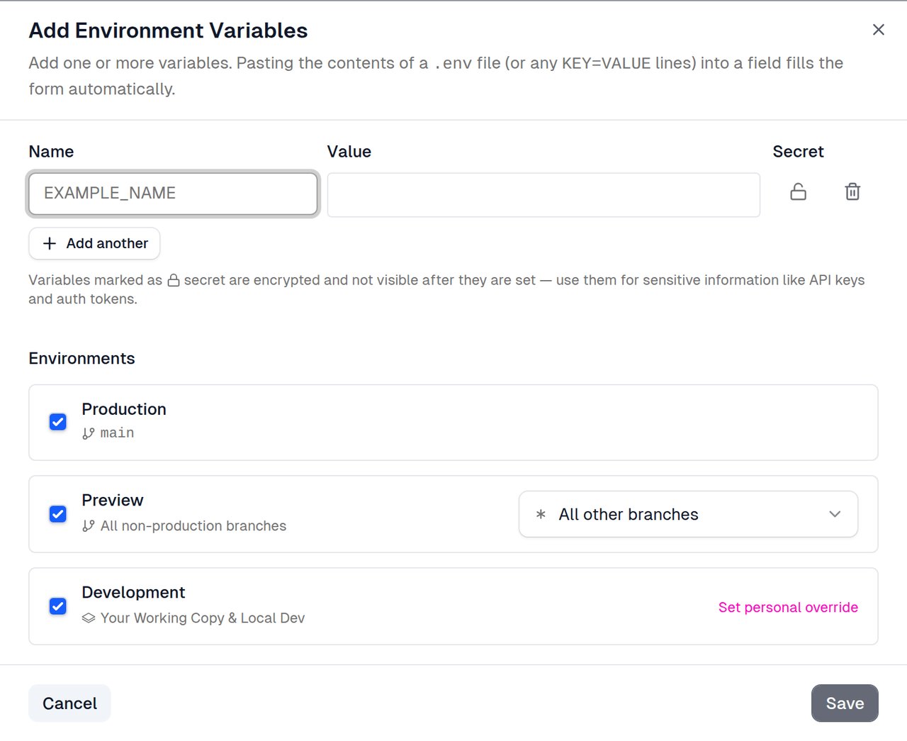 Adding a new environment variable