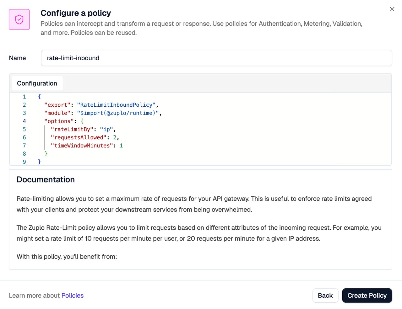 Rate limiting policy