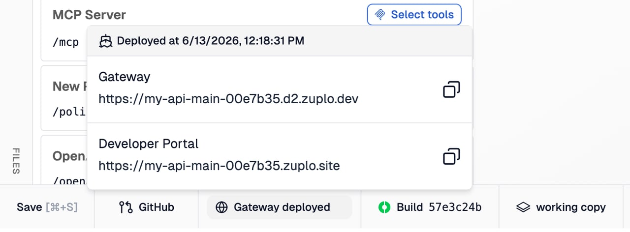 Developer portal menu
