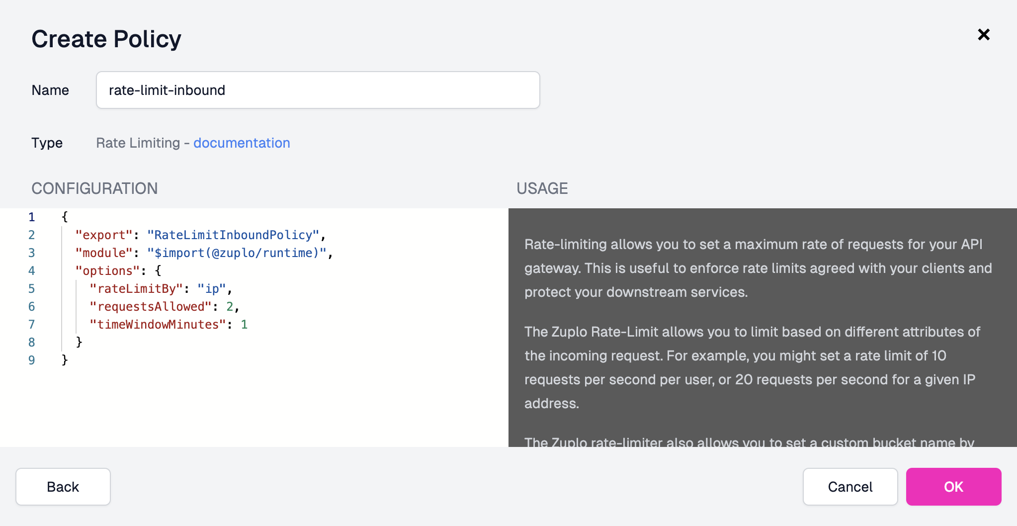 Rate limiting policy