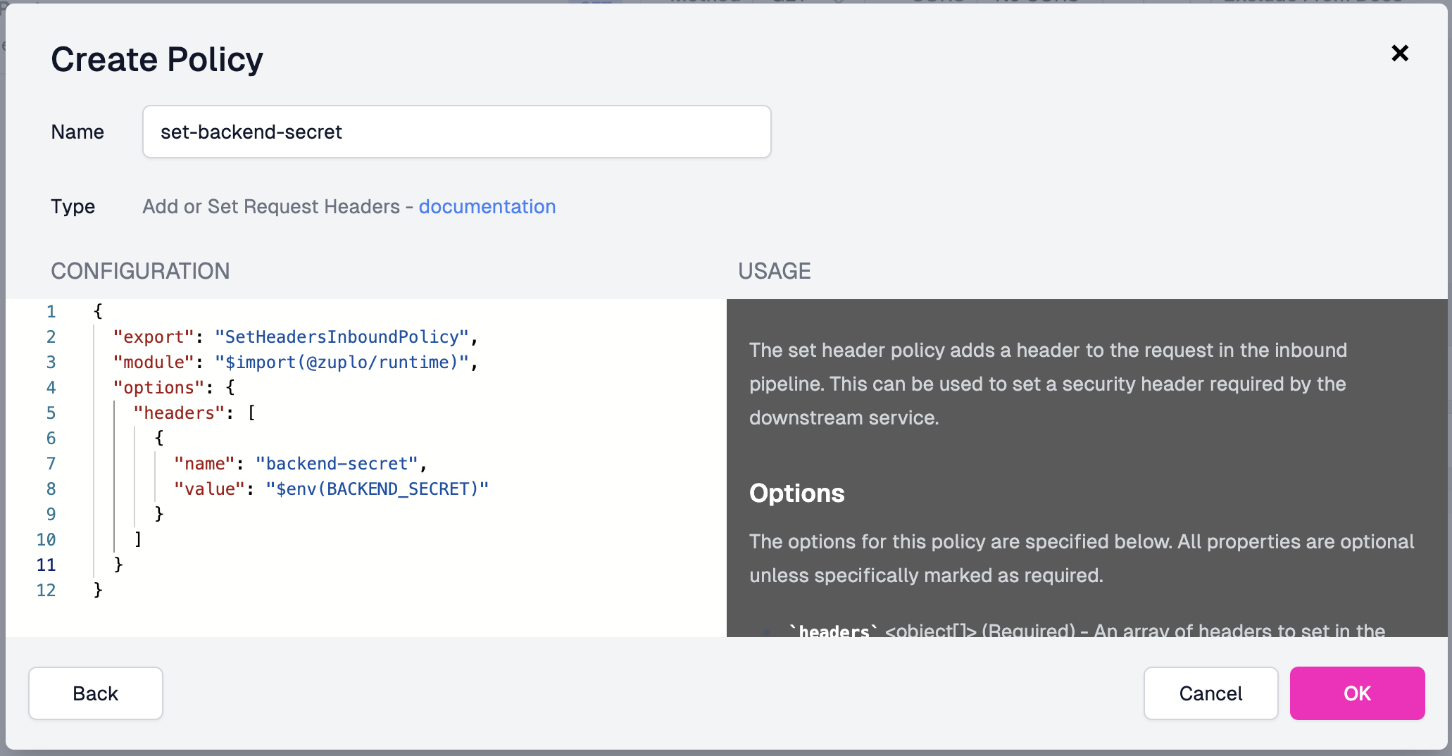 Set Header Policy