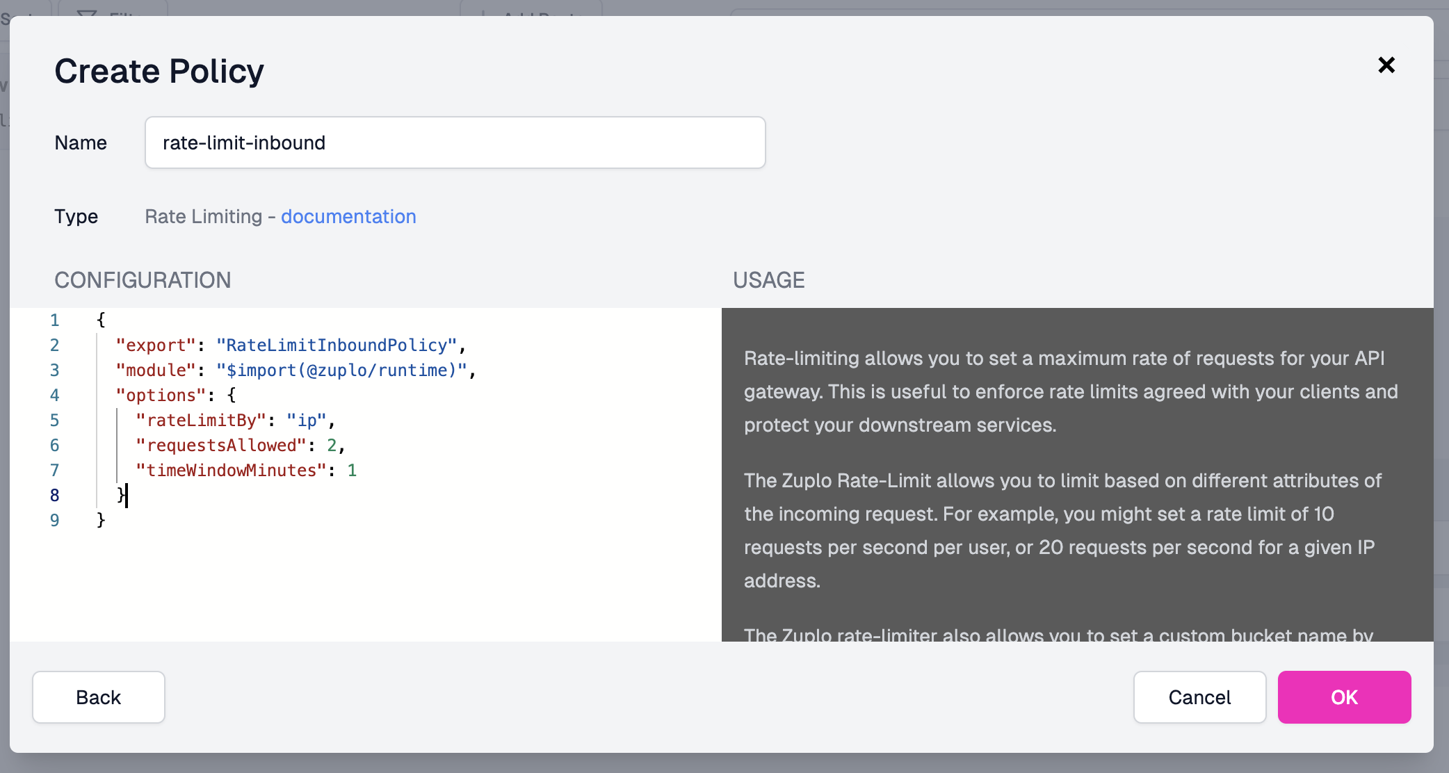 Rate limiting policy