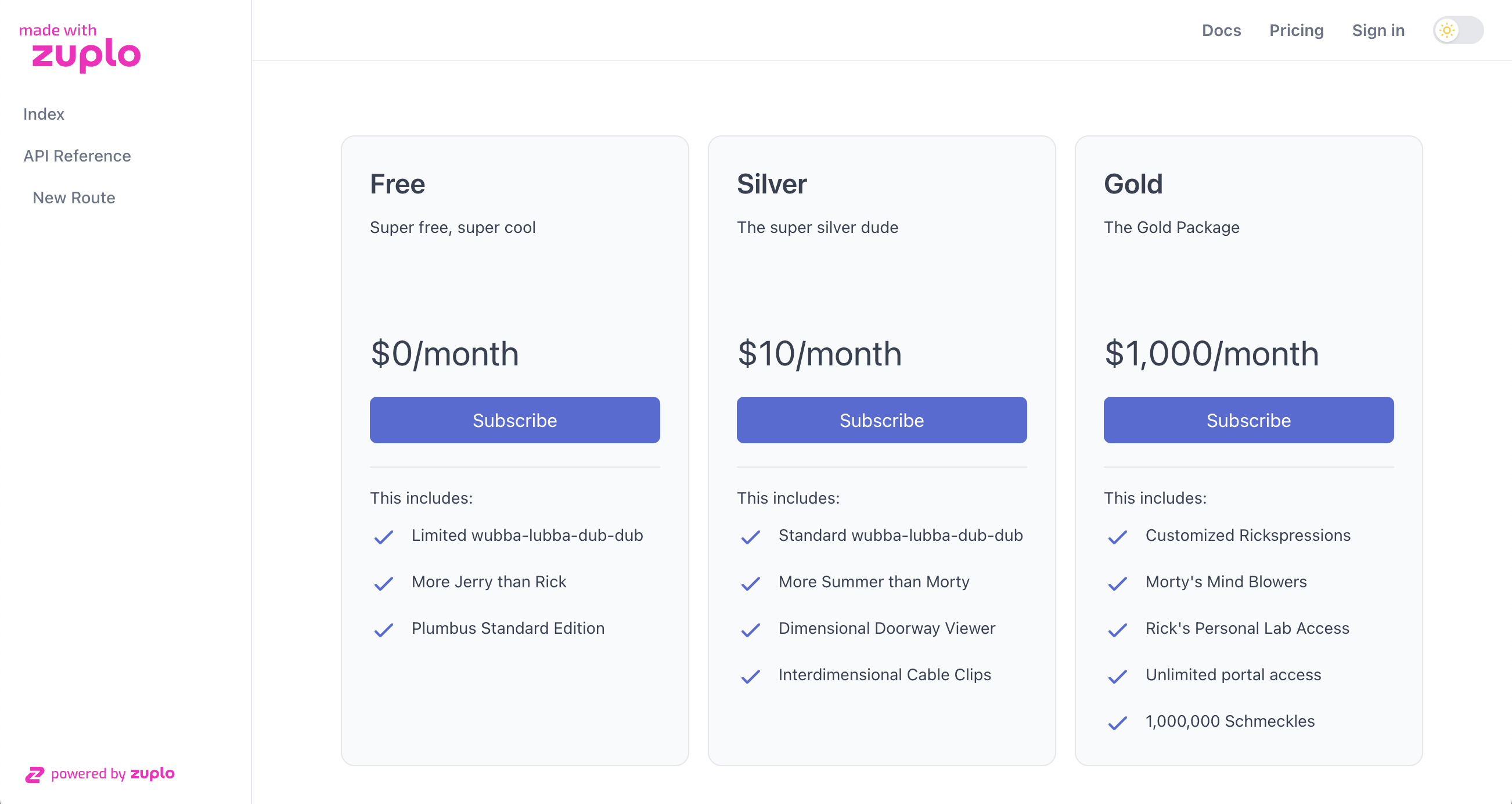 Pricing Table