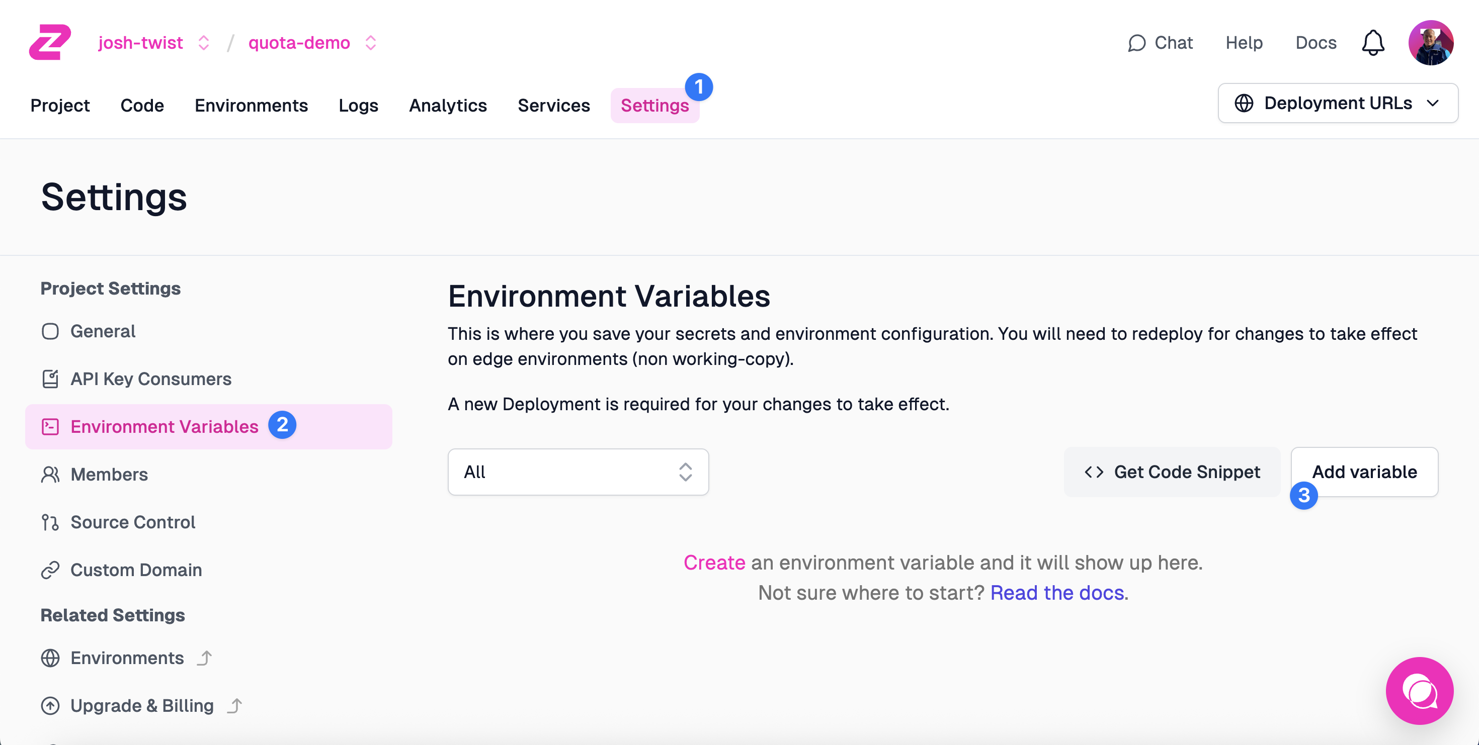 Click Environment Variables