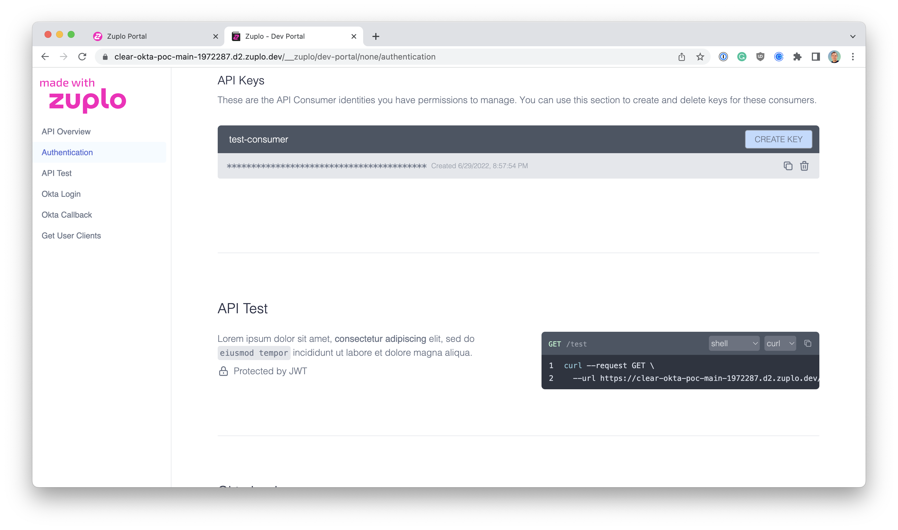 API Keys in Developer Portal