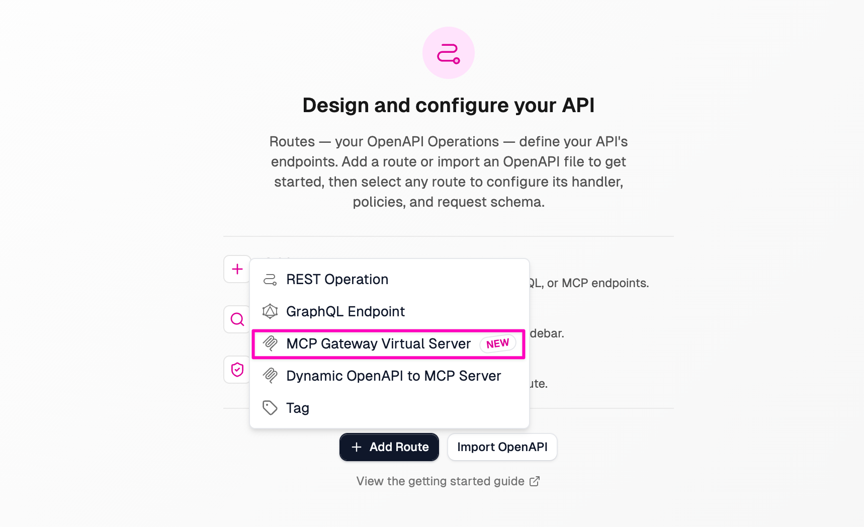 Add an MCP Gateway Virtual Server from the Add Route menu