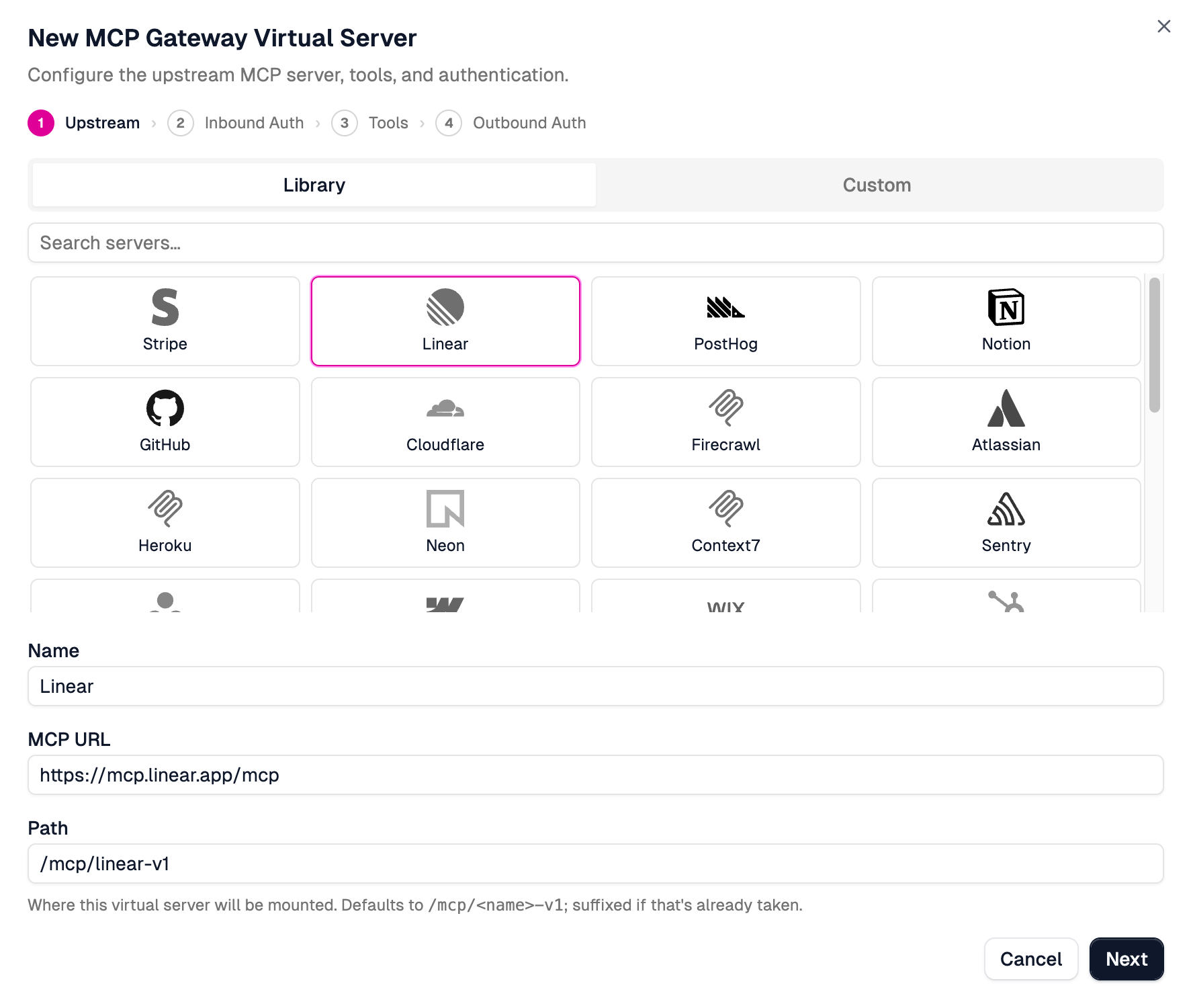 Select Linear from the upstream server library
