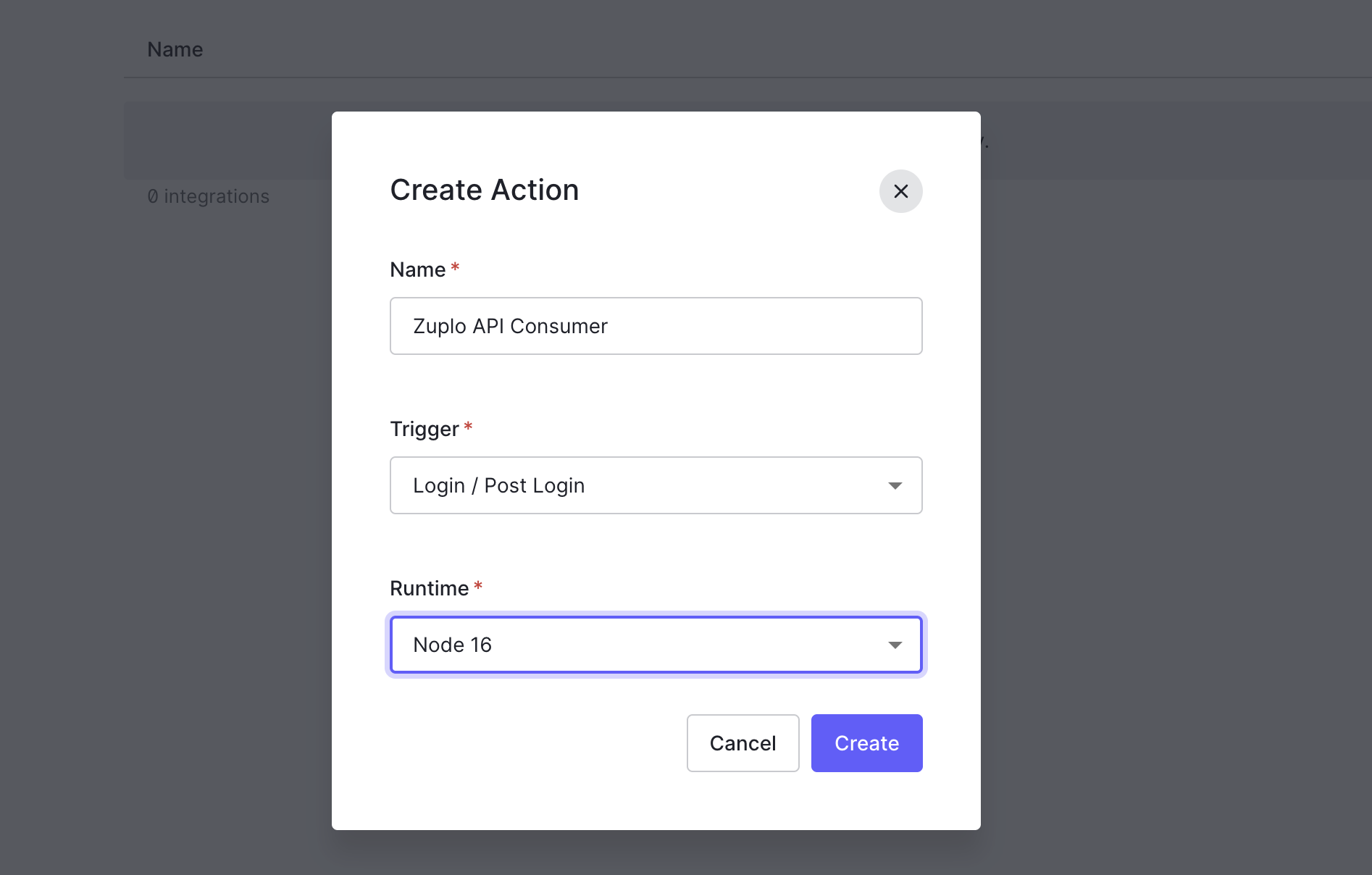Create an action