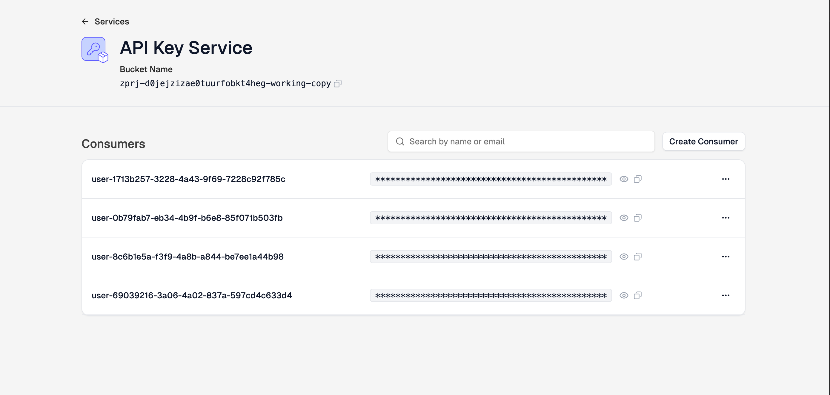 API key section