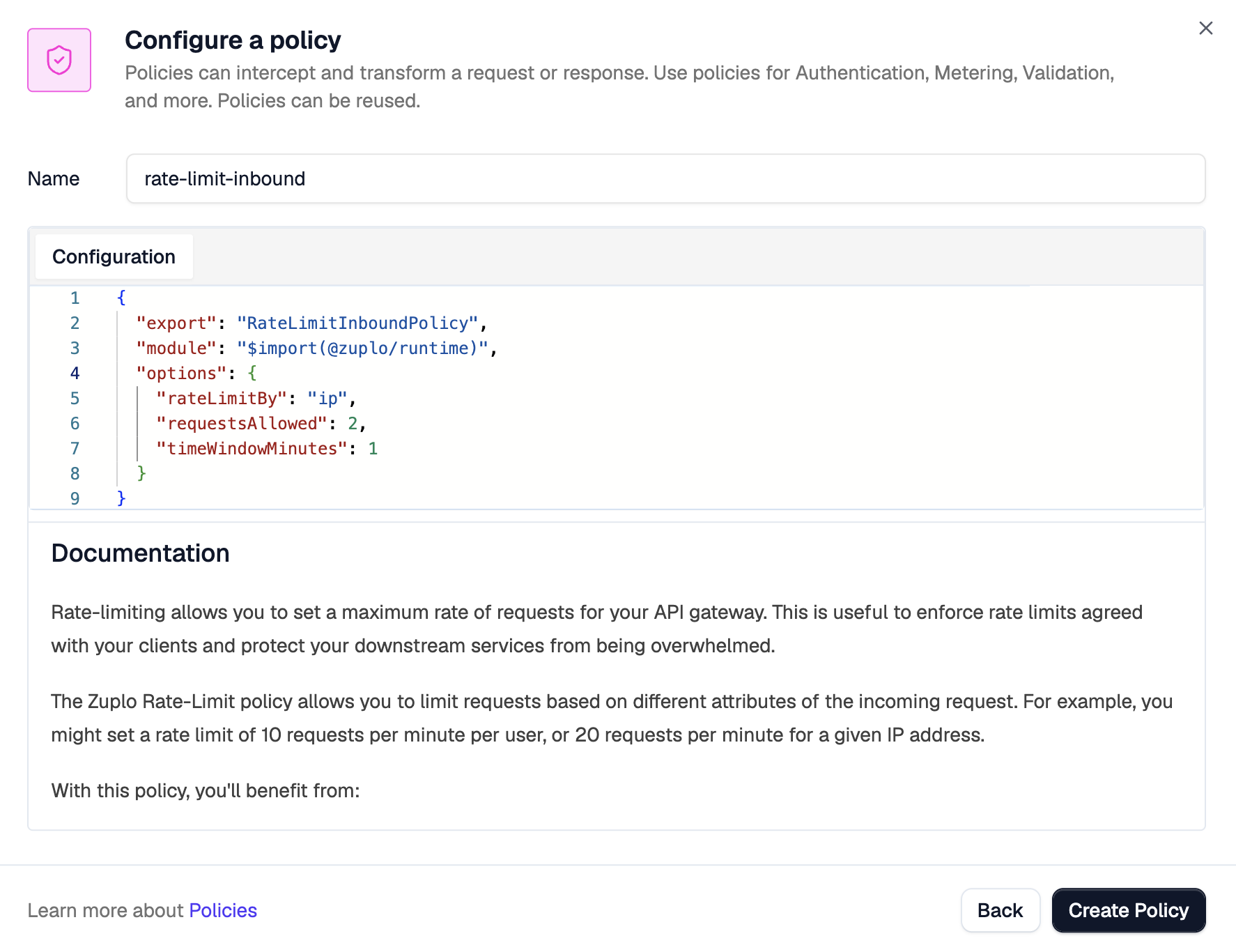 Rate limiting policy