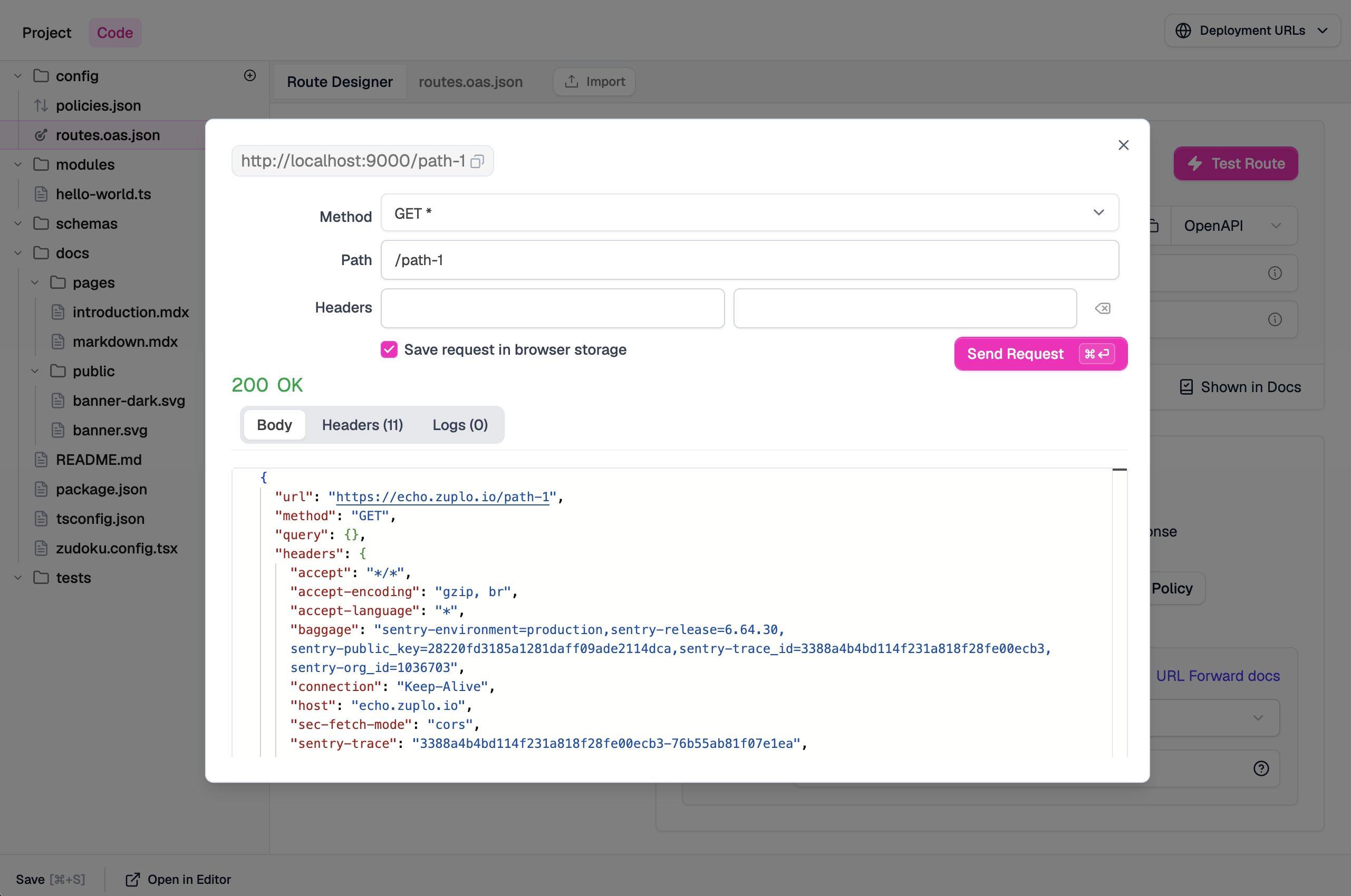 Testing in the Route Designer