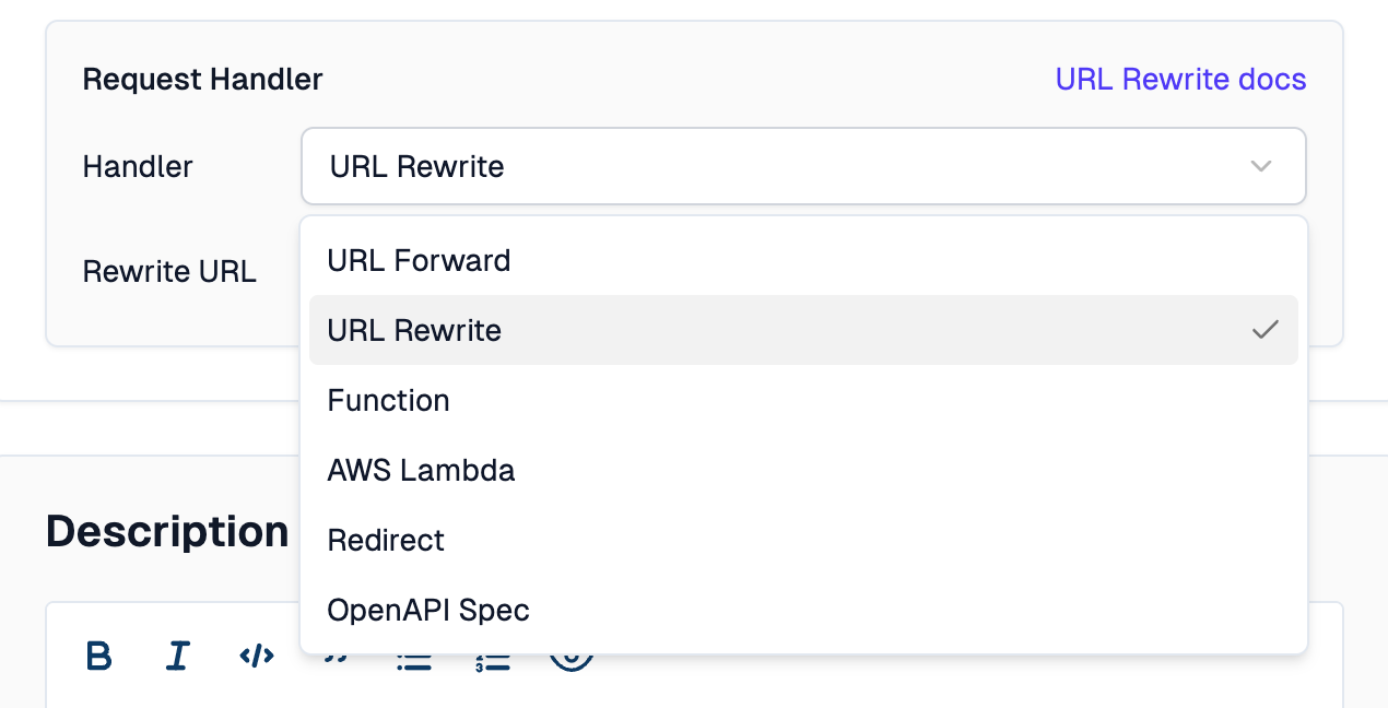 URL Rewrite Handler selection