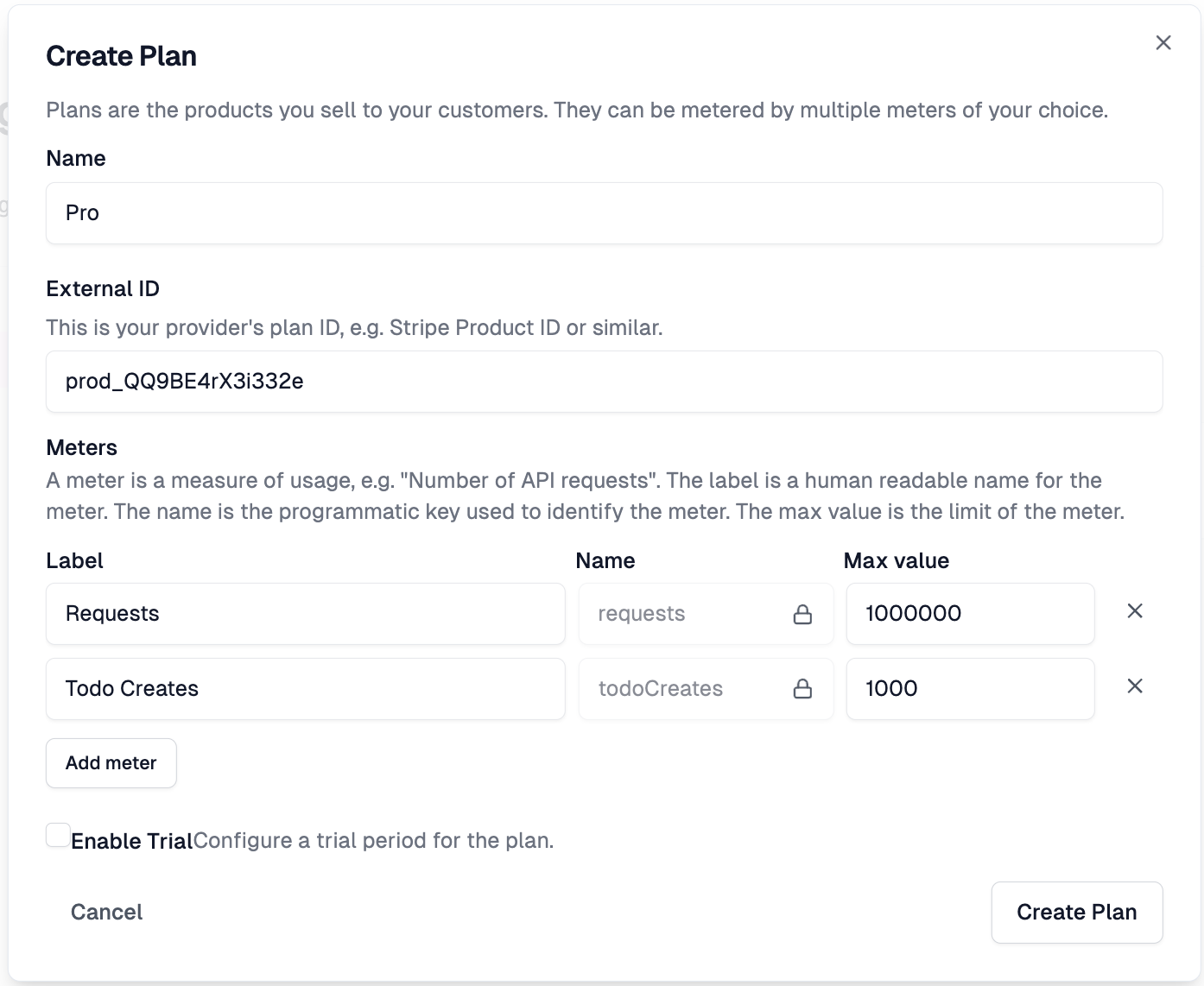 Create another stripe plan