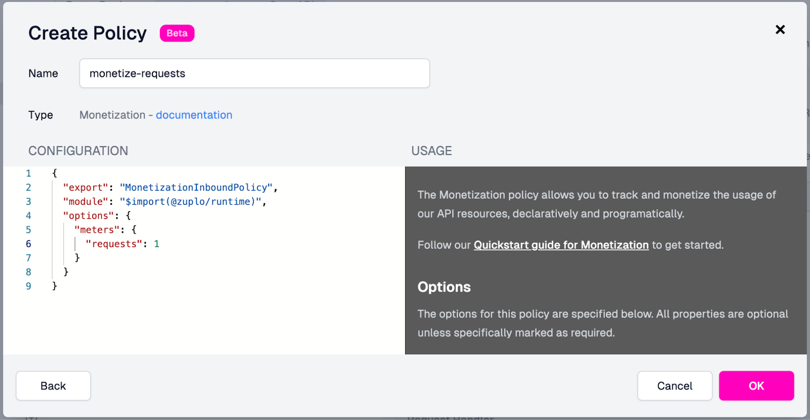 Adding monetization policy