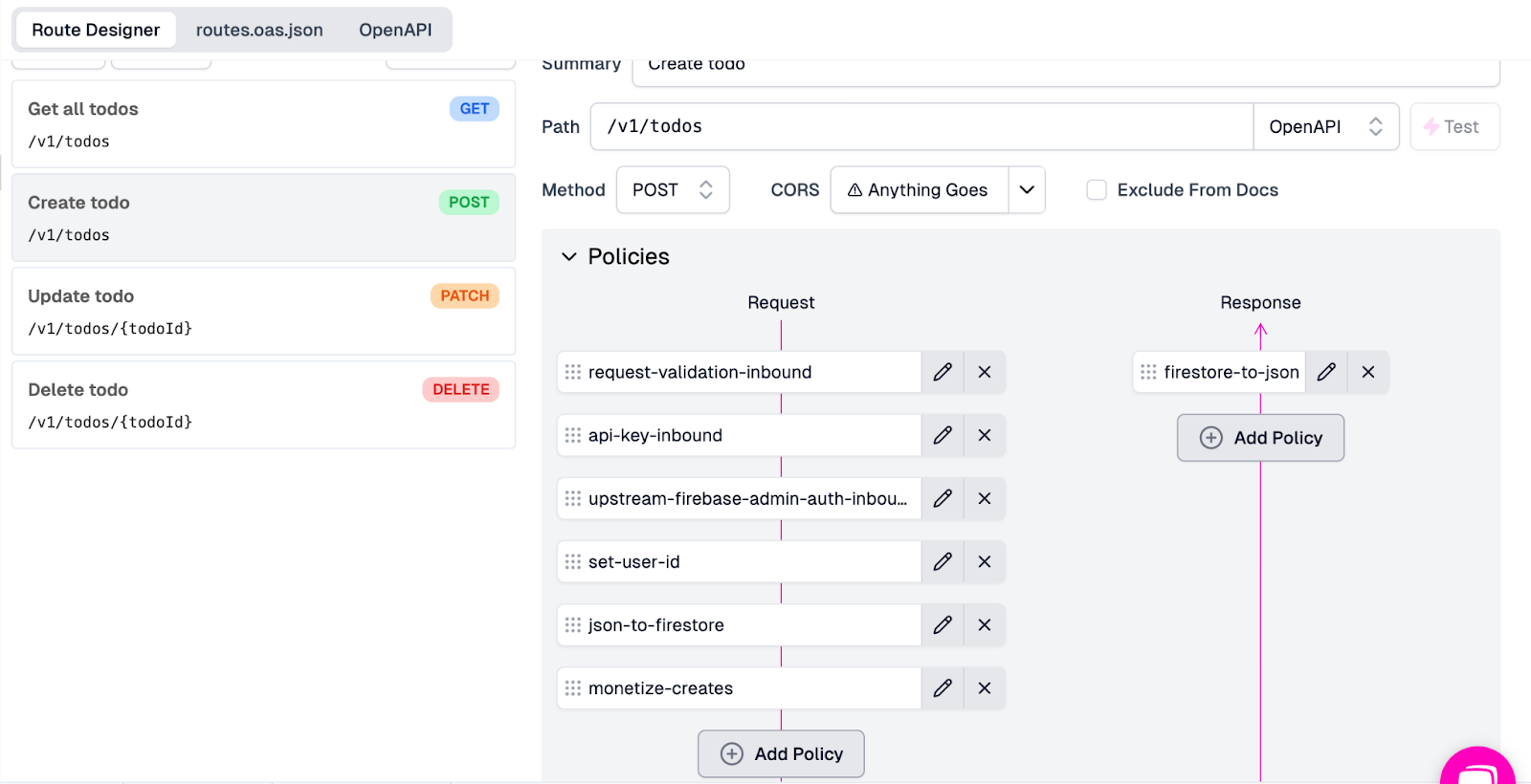 Route config after adding second policy