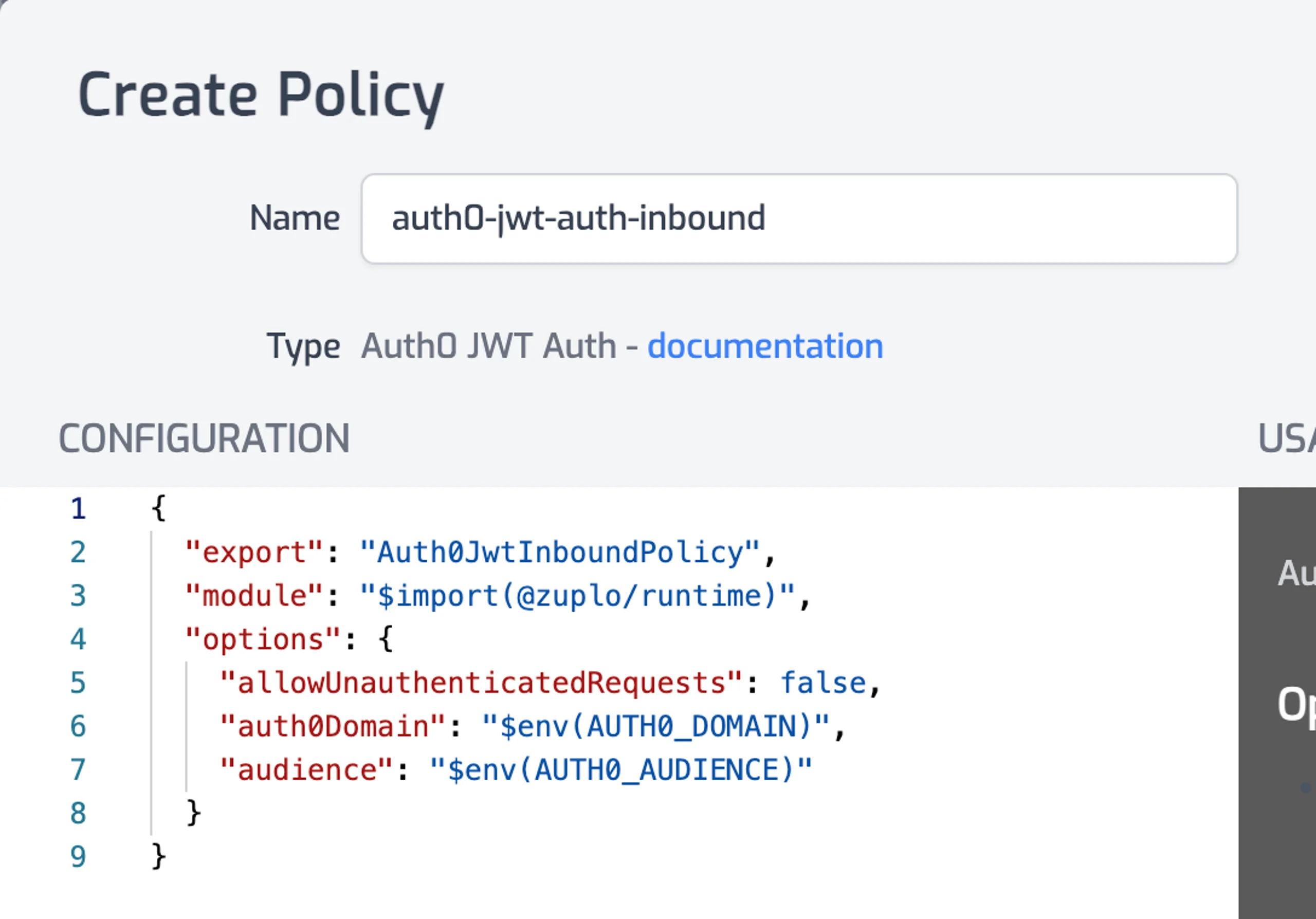 Zuplo JWT inbound policy config with Auth0