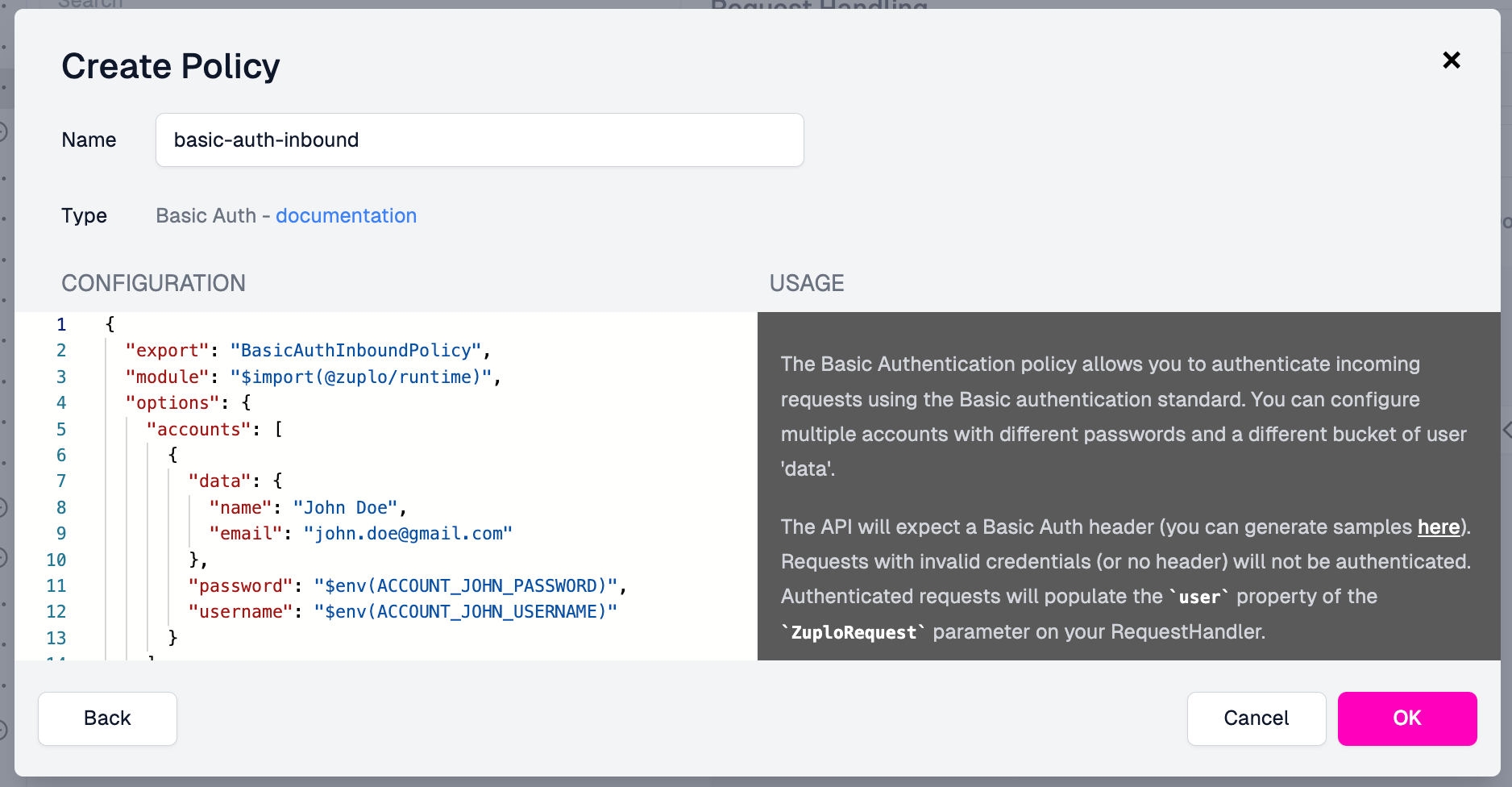 create policy modal