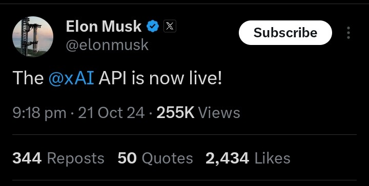 xAI API release tweet