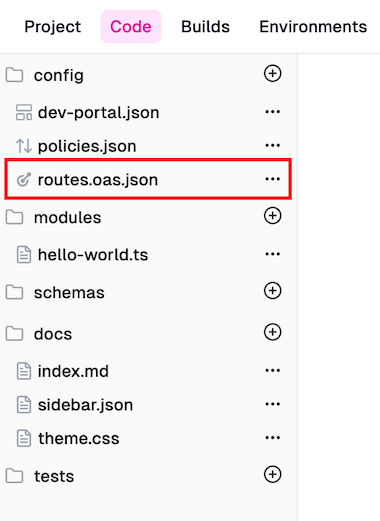 Navigating to routes.oas.json