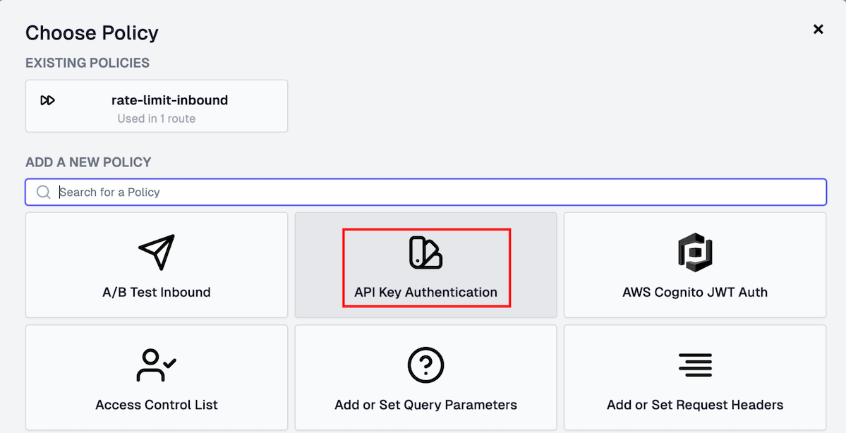 Selecting API key authentication