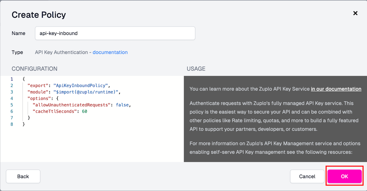 Configuring API key authentication