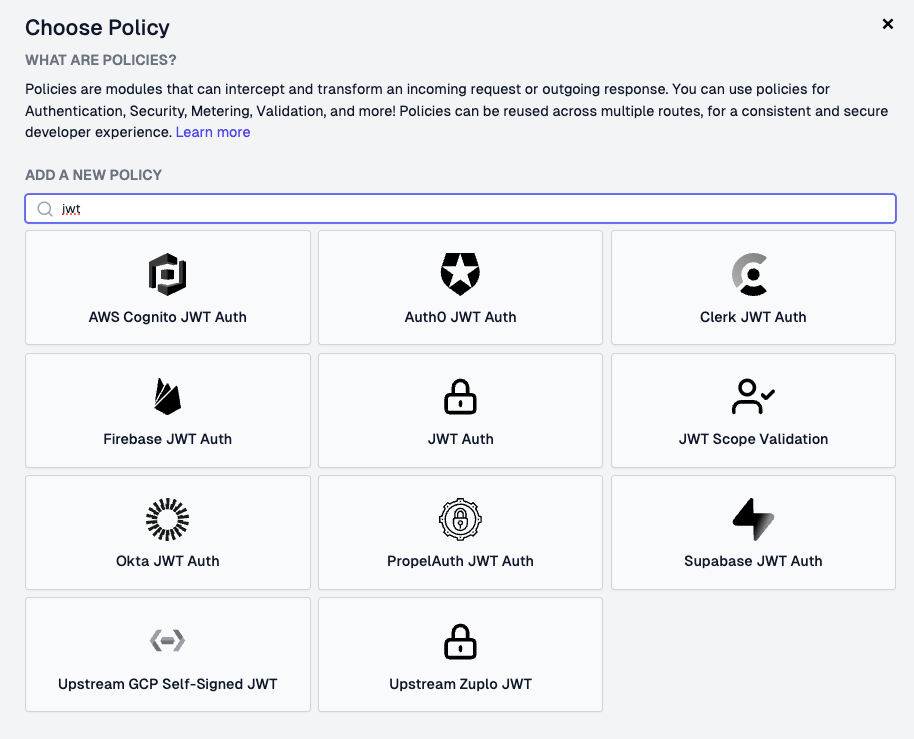 JWT Policies Selection