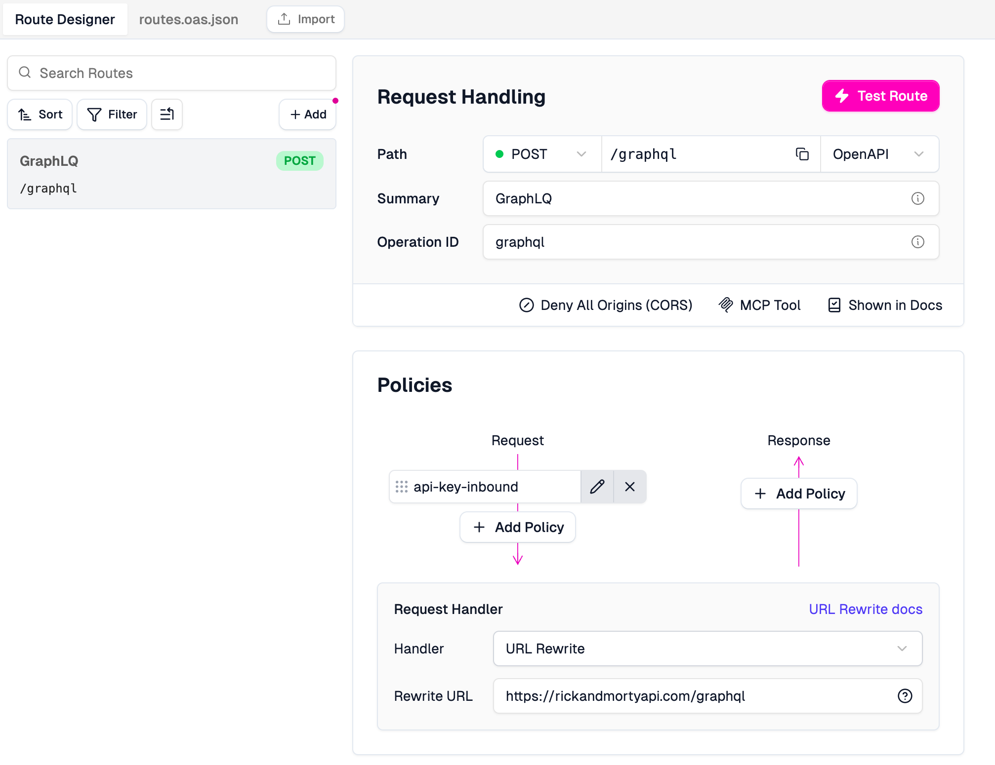 Setting up the GraphQL endpoint in the Zuplo Route Designer